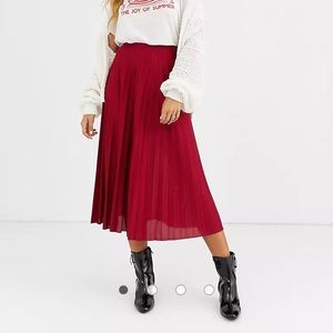 ASOS pleated cranberry midi skirt